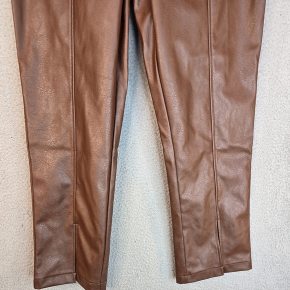 Wildfox Womens Faux Leather Pants Sz M Dark Brown High Waist Front Ankle Slit - Picture 4 of 13